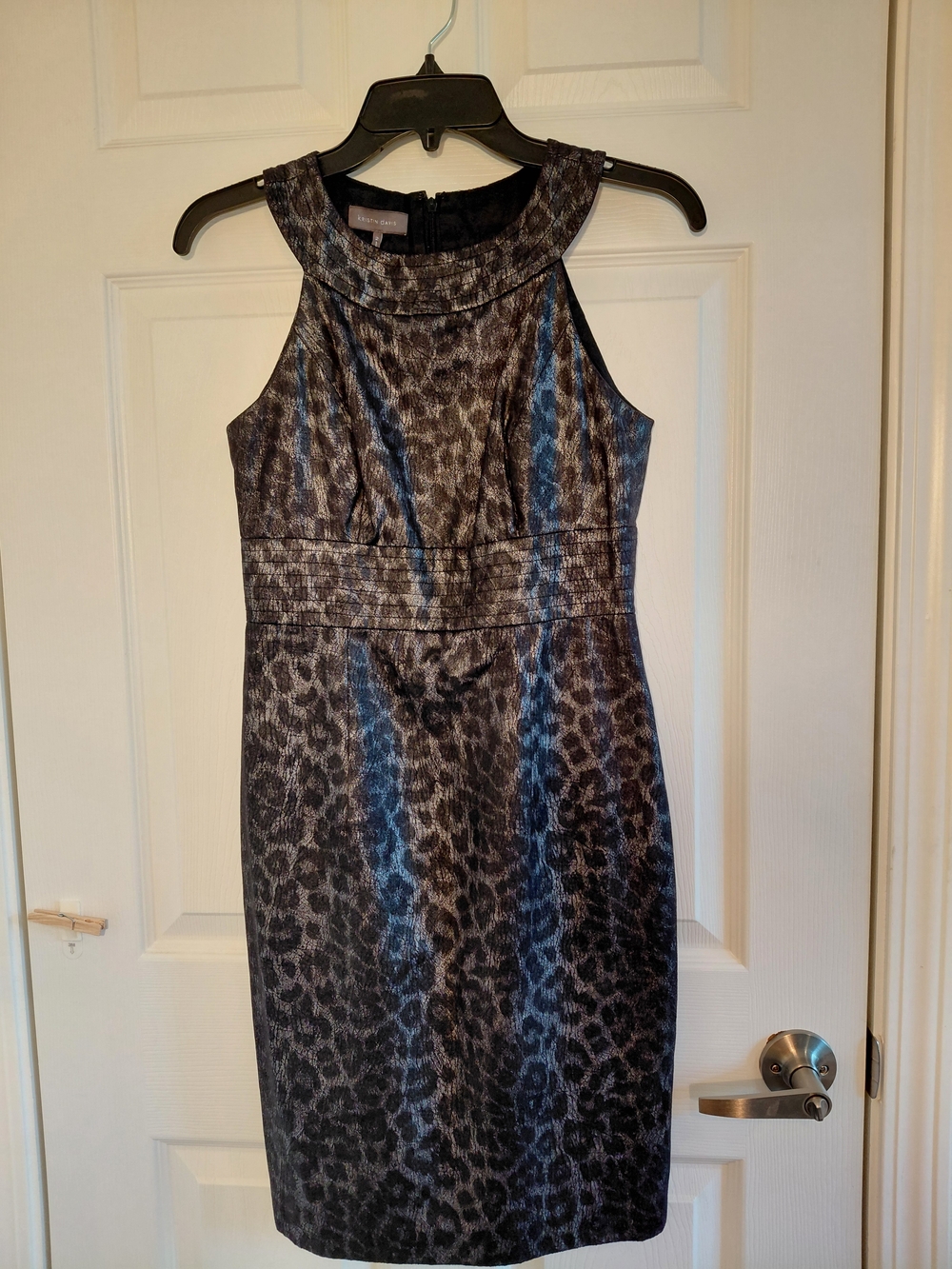Kristen Davis Sleeveless Animal/Snake Print Midi Dress - Black and Silver